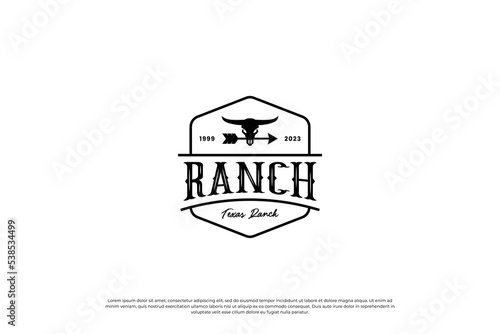vintage longhorn buffalo, cow, bull logo design for your business ranch