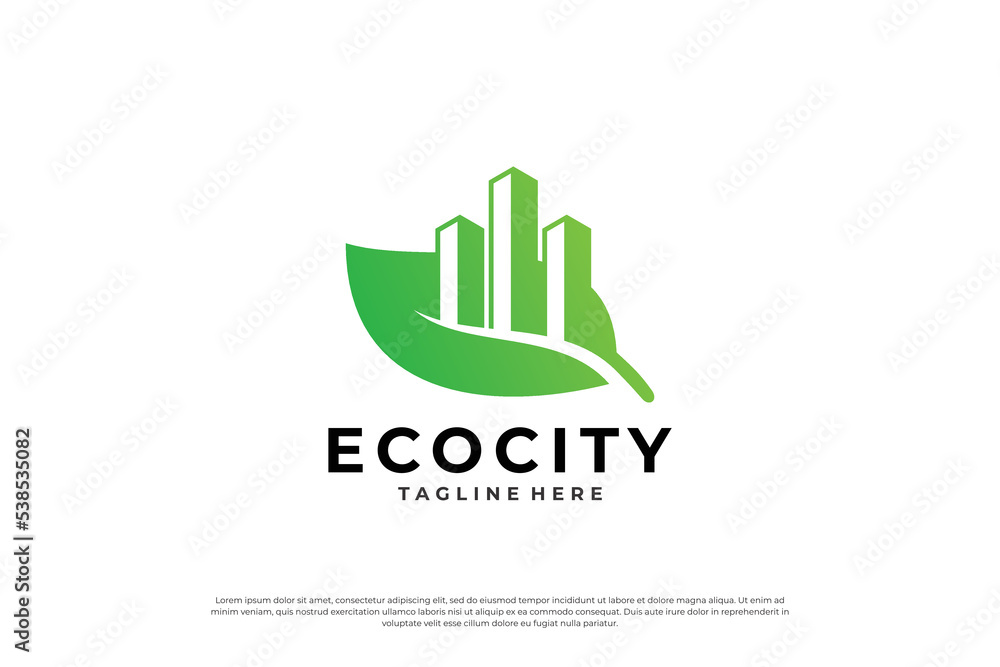 Creative Eco city logo design, building combine with leaf template. Creative Eco city logo design, building combine with leaf template.