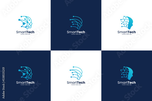 Set of artificial intelligence logo design. Smart technology, digital connection concept.