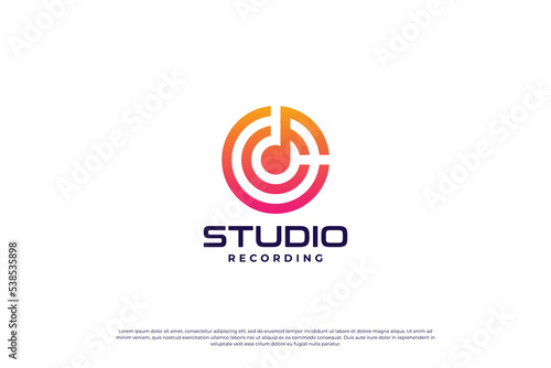 Simple music studio logo design template.