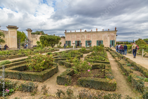 Florence, Italy. Garden of the Knights and Palazzina del Cavaliere (circa 1700), now the Porcelain Museum in the Boboli Gardens