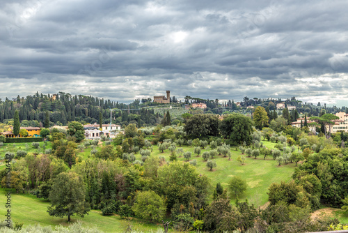 Florence, Italy. Torre del Gallo hill with castle