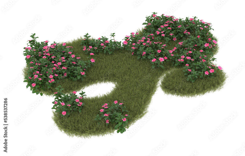 Fototapeta premium Field of grass with flowers on transparent background. 3d rendering - illustration