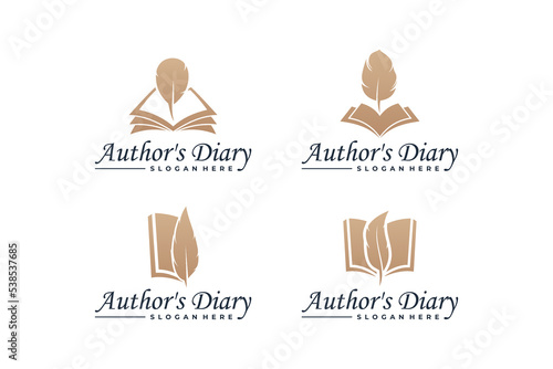 Set of notes book and quill pen logo design.
