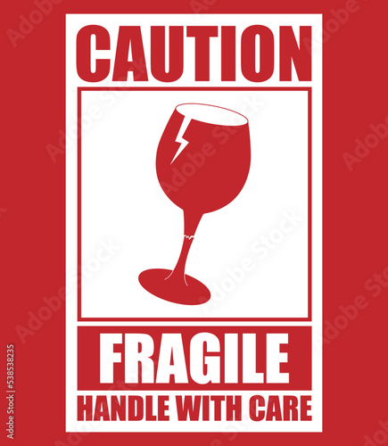 Sticker label isolated vector design of caution fragile easy to break package, handle with care in red and with rectangle, carefully