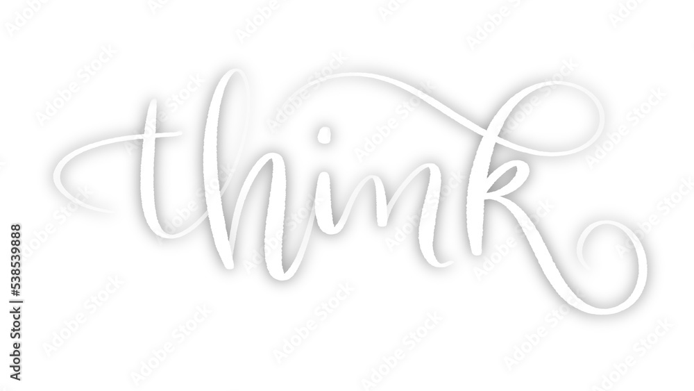 Obraz premium THINK white brush lettering banner with drop shadow on transparent background