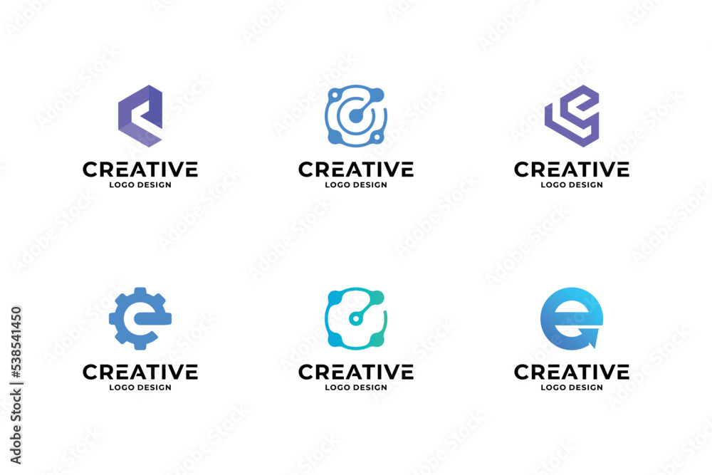 Set of collection letter E logo design templates. Abstract initial letters E symbol logo vector. Set of collection letter E logo design templates. Abstract initial letters E symbol logo vector.