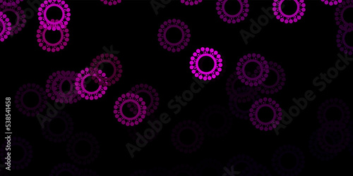 Dark pink vector background with covid-19 symbols.