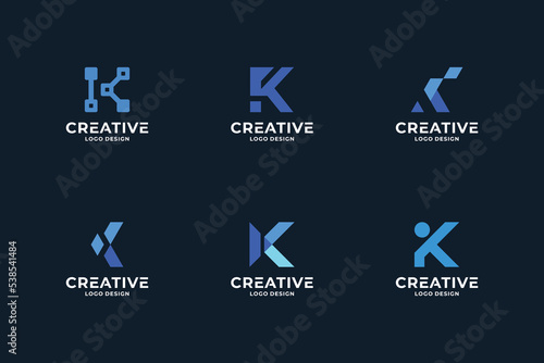 Set Of abstract letter K logo design vector. Letter K collection for Business, Brand, Company.
