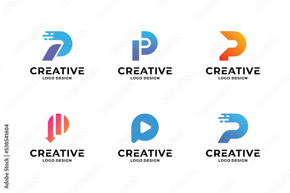 Set of creative letter P logo design template.