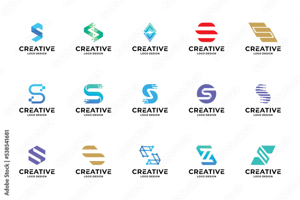 Set of initial letter S logo design inspiration. Creative letter S logotype collections.