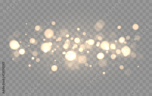 Shining bokeh isolated on transparent background. Golden bokeh lights with glowing particles isolated. Christmas concept.