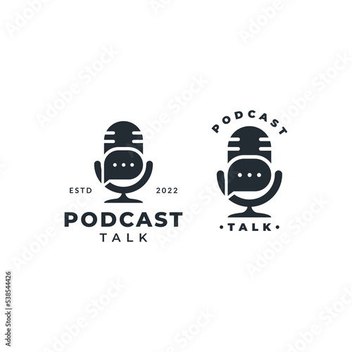 Podcast talk creative logo design concept vector icon illustration