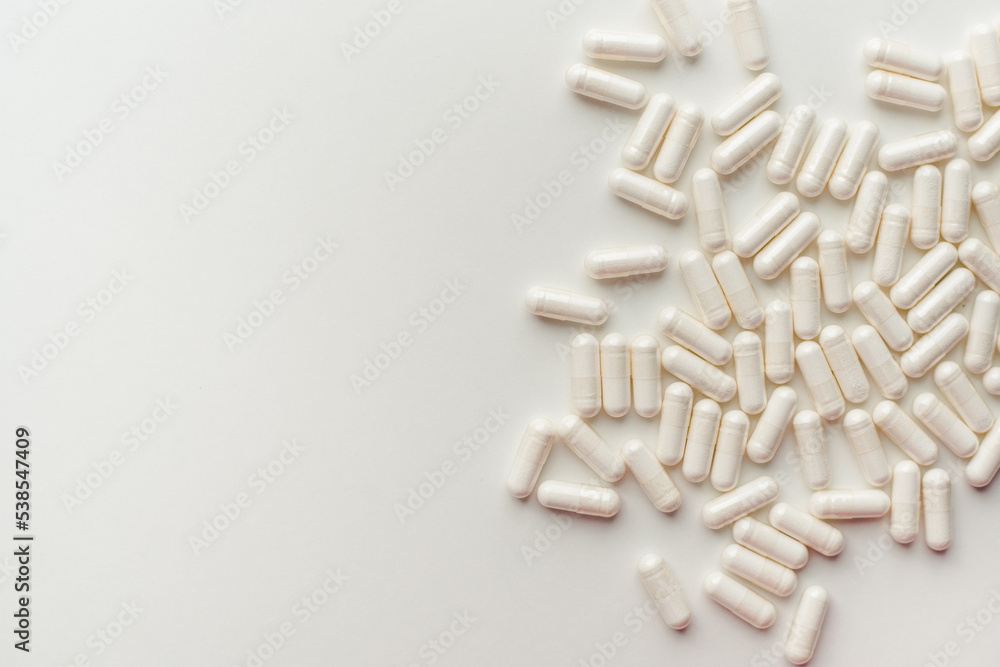 Medicines on a white background. Capsule tablets. Medicines on a white background. Capsule tablets.