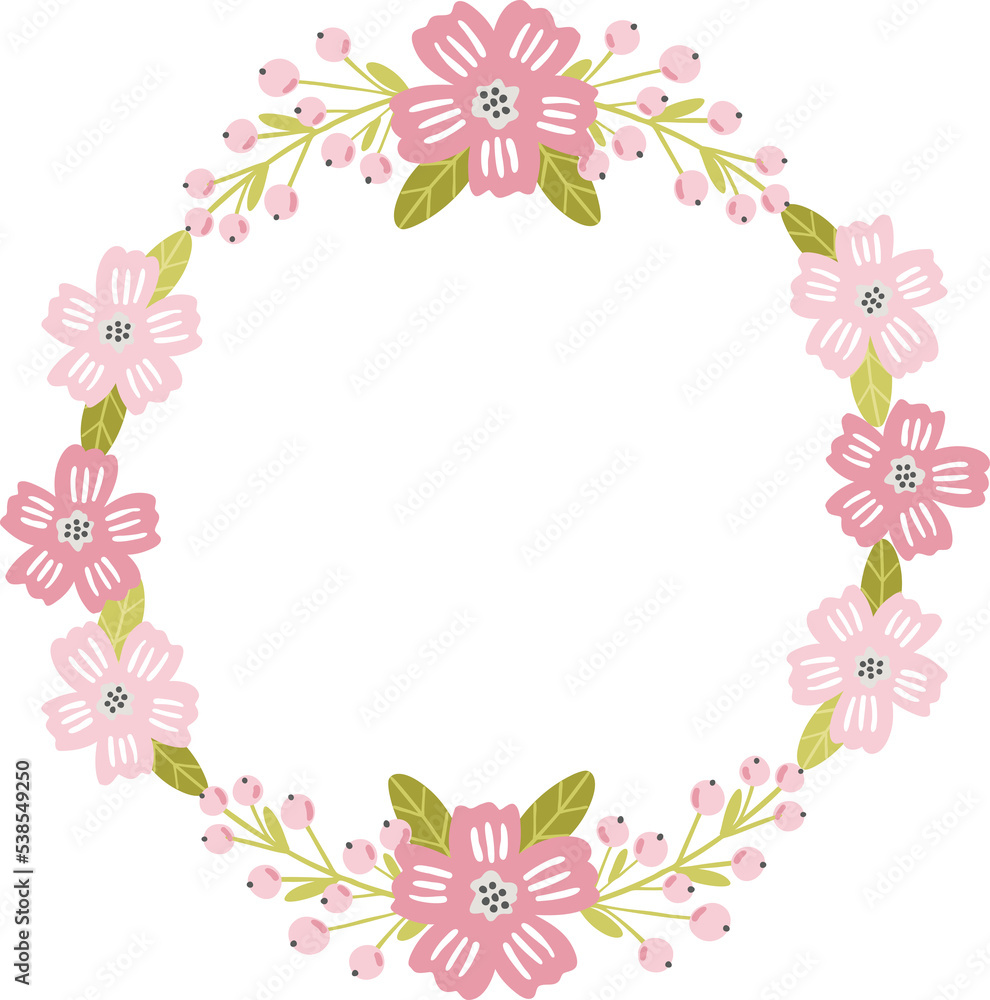 Floral hand drawn wreath, cute floral frame for kids and nursery design