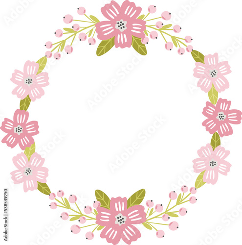 Floral hand drawn wreath, cute floral frame for kids and nursery design