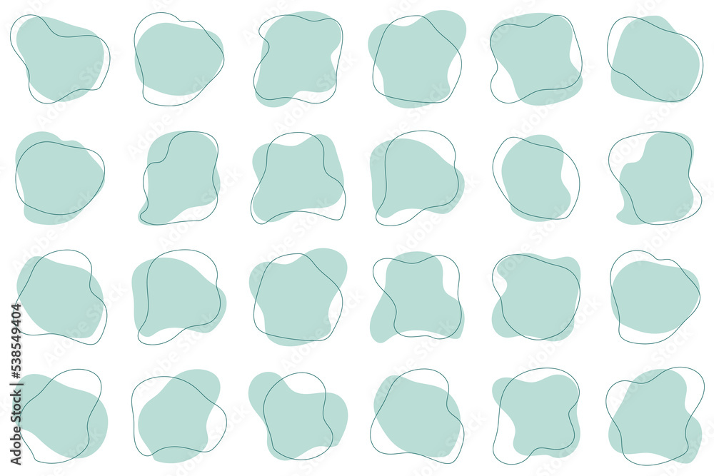 Blob shape organic. Set of irregular round blot form graphic element. Organic amoeba blob shape abstract green color with line. Doodle drops with outline circle. Vector illustration Blob shape organic. Set of irregular round blot form graphic element. Organic amoeba blob shape abstract green color with line. Doodle drops with outline circle. Vector illustration