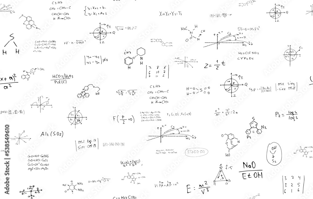 mathematical, physical formulas. scientific educational background. vector.