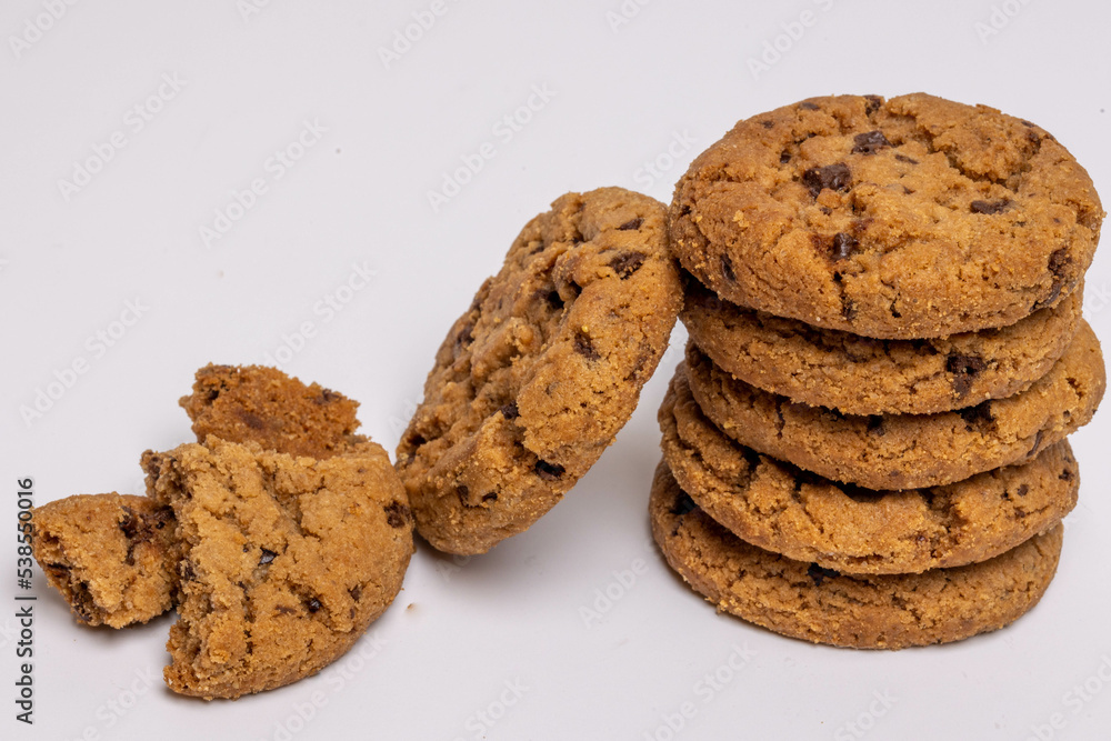 Chocolate chip cookies isolated on white background, Homemad cookies close up. High quality photo Chocolate chip cookies isolated on white background, Homemad cookies close up. High quality photo