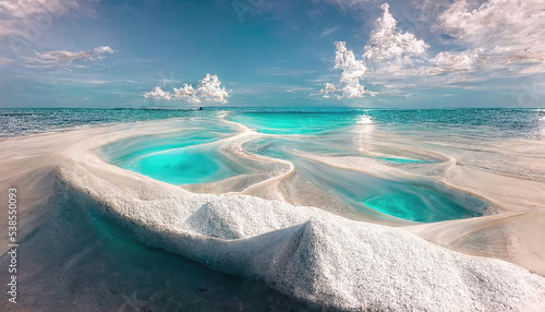AI generated image of beautiful beach with clean white sand and turquoise sea water 