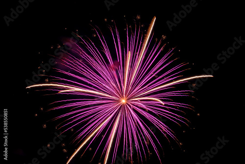 The fireworks celebration at night is beautiful.