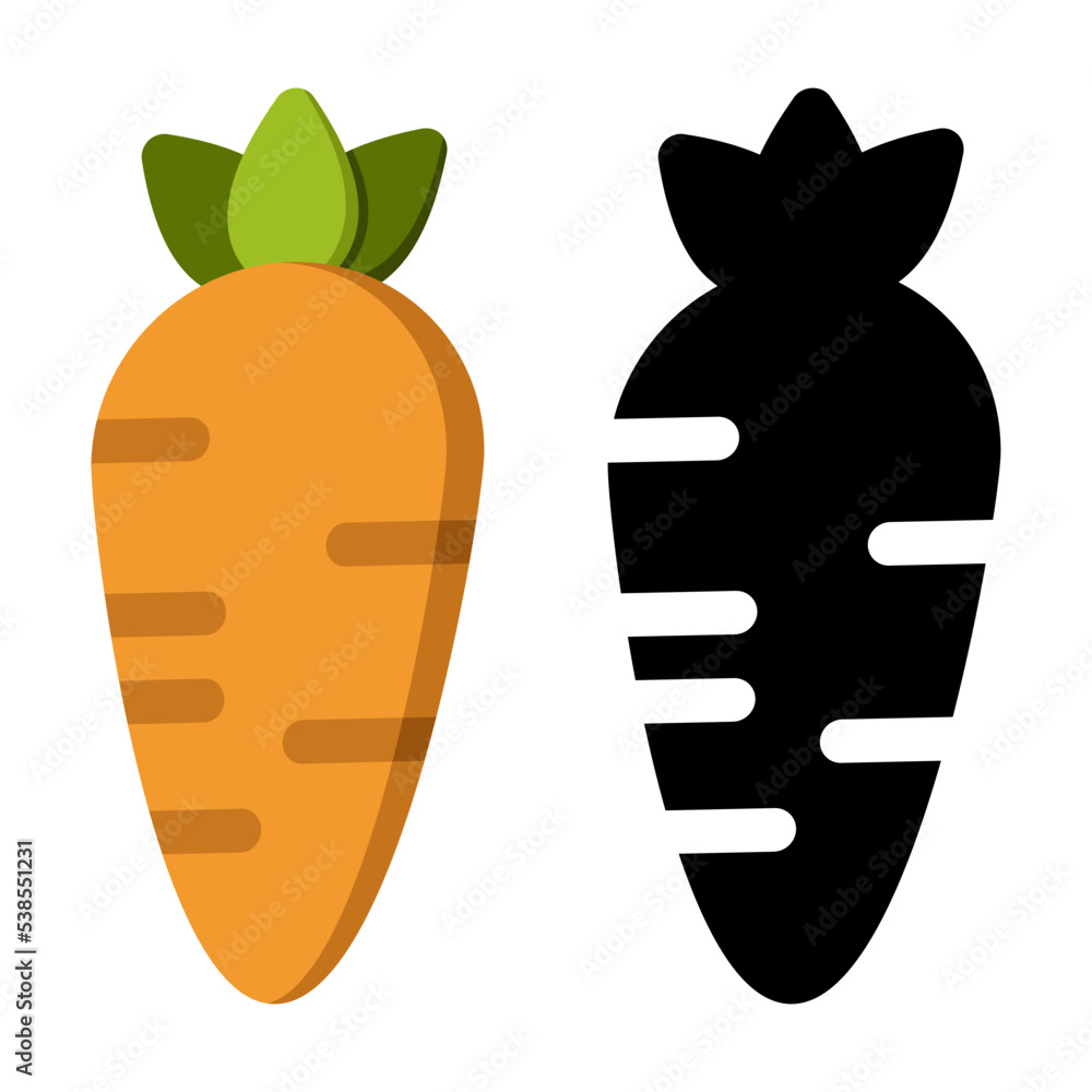 Silhouette of carrots and black color. Vegetable and food. Diet sign vector graphics. Carrot isolated black and color icons vector silhouette. Carrot flat icon. Vector illustration Silhouette of carrots and black color. Vegetable and food. Diet sign vector graphics. Carrot isolated black and color icons vector silhouette. Carrot flat icon. Vector illustration