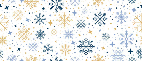 Deken met foto Kerstmis motieven patronen Abstract snowflake seamless border. Snowflakes seamless pattern. Snowfall repeat backdrop. Winter holidays theme. Seamless background with snowflakes. Vector illustration  © Aozora