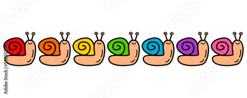 Set multicolored cute snails happy smile cartoon character hand dawing on white background flat vector design.