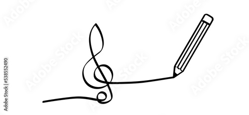 Musical note line patern and pencil. Flat vector notes wave sign. Staff silhouette. School concert party. Music key. For musical instrument gitar, piano, keyboard or synthesizer