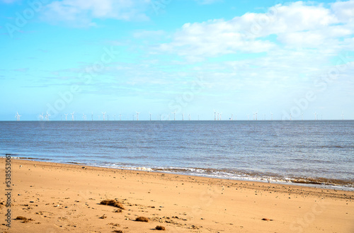 Distant coastal wind farm shoal