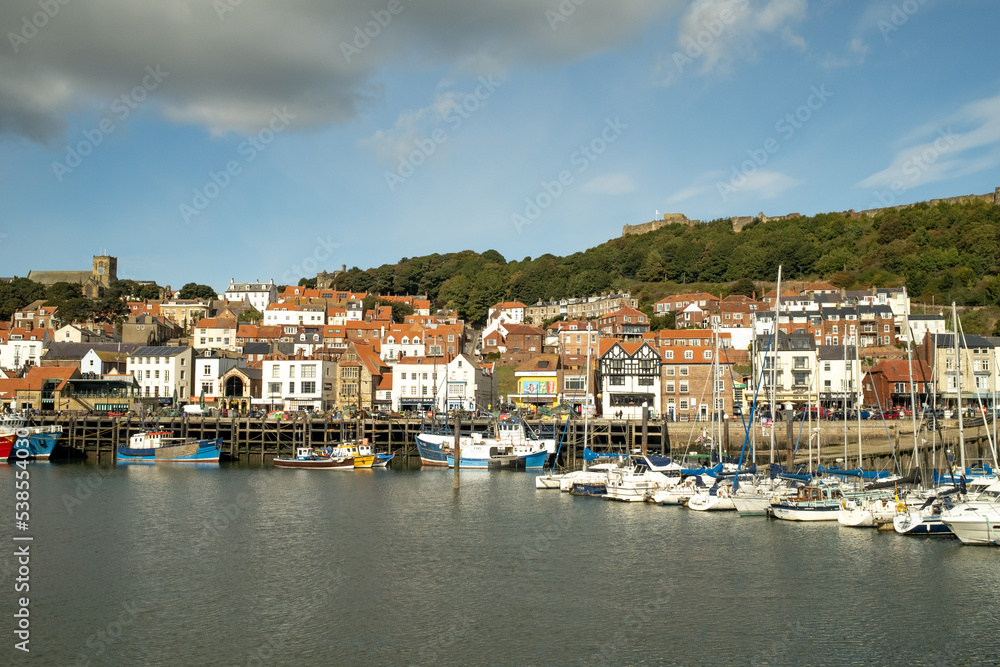 The marina in the seaside town of Scarborough, North Yorkshire on a bright and sunny day