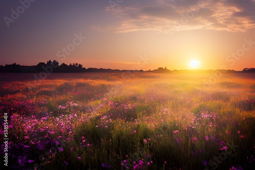 Tranquil sunset over a beautiful field of flowers.  © DW