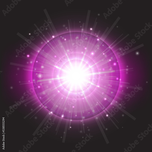 Pink shining star on black background