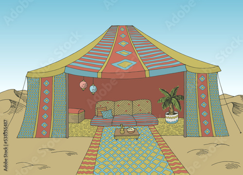 Desert tent graphic color landscape sketch illustration vector 