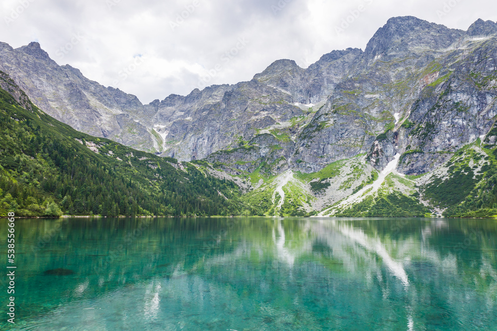 Lake of Morskie Oko or Eye of the Sea, in the High Tatras mountain range of Tatra National Park