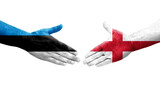 Handshake between England and Estonia flags painted on hands, isolated transparent image.