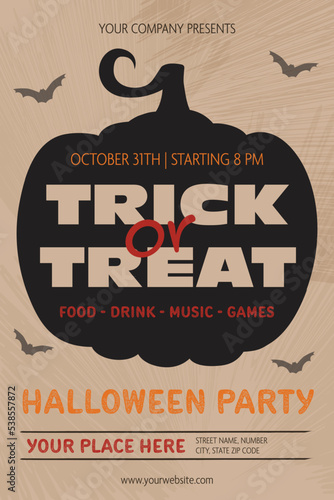 Halloween Party poster with creepy pumpkin. Vector illustration