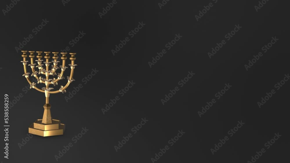 Rotating Golden Menorah with Seven Arms Candlestick Almond Blossom