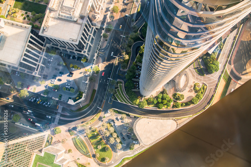 Dubai, UAE . View down to Dubai streets from the 57th floor photo