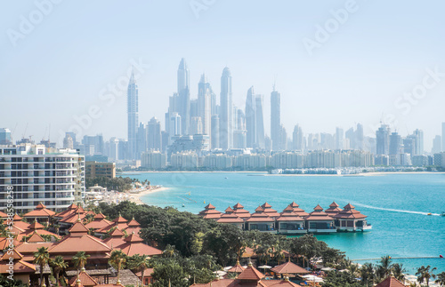 Photography Dubai Marina distant view form the Palm Jumeirah and waterfront villas