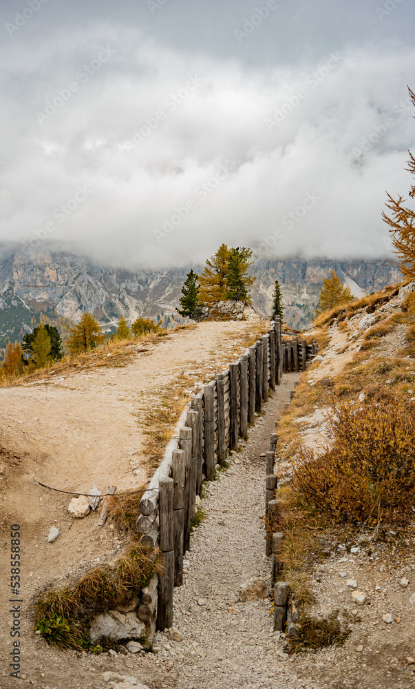 Fototapeta premium The Great War in the Dolomites - The 5 Torri front night time day time