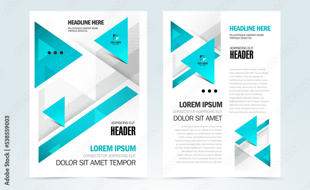 Set Cover Flyer Design Template print triangles geometric stripes arrow theme blue color