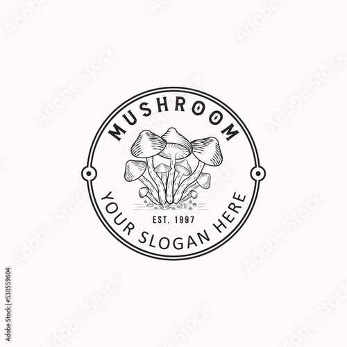 organic farm. Mushroom farm logo template, Vector illustration for icon, logo, and vintage mushroom logo.