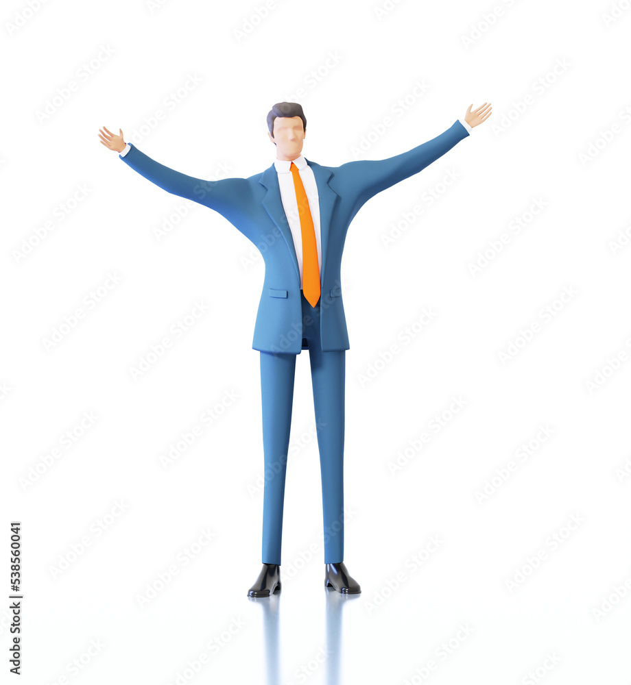 Successful businessman with wide open arms. 3D rendering illustration