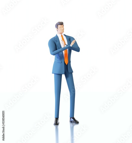 Successful businessman shows stop sign. 3D rendering illustration