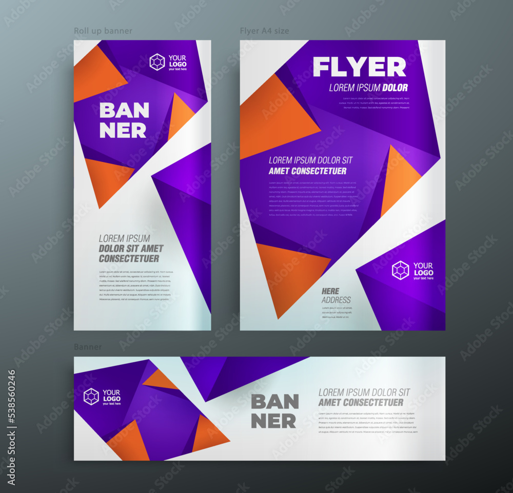 Polygonal geometric shape theme red color Set cover flyer and banners