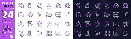 Fast recovery, Internet document and Calendar line icons for website, printing. Collection of Medical mask, Presentation, Augmented reality icons. Safe time, Coronavirus. Bicolor outline icon. Vector