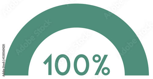 100 percent,semicircle shape percentage diagram symbol.