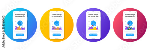 Minimal set of Broken heart, Puzzle and Ice cream line icons. Phone, cellphone ui interface mockup. Journey icons. For web development. Love end, Jigsaw, Coffee cup. Trip distance. Vector