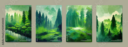 A set of creative drawings of the forest. For posters, banners, booklets, leaflets, etc.